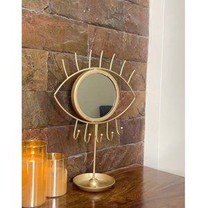 Evil eye metal gold jewelry stand holder perfect for any vanity makeup area
